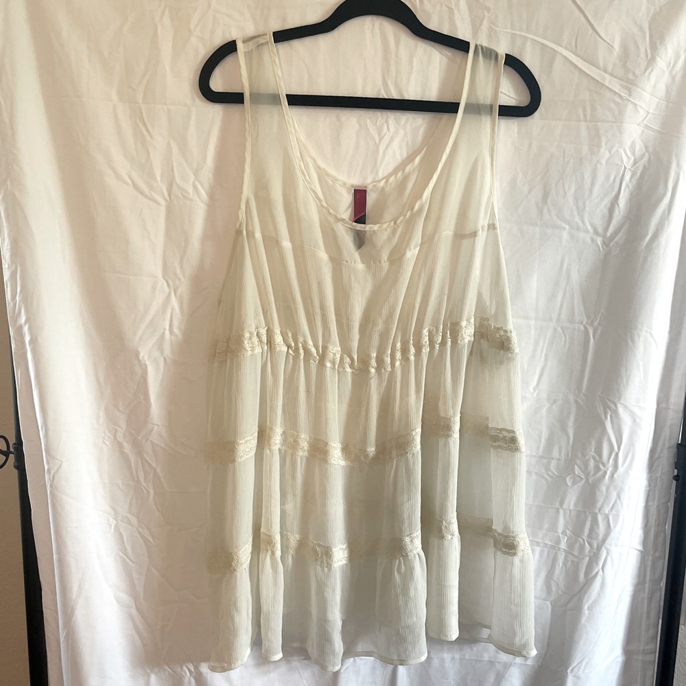 Pure energy ivory sheer lace tank tunic babydoll